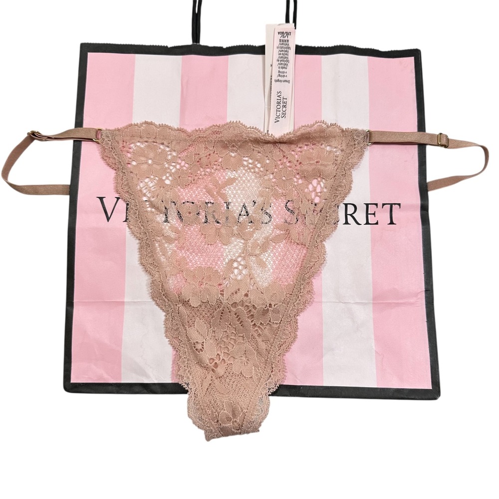 NEW Victoria's Secret Dream Angels Lace V‎ String Thong Panty NWT Large Tan